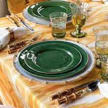 Load image into Gallery viewer, juliska puro basil place setting with classic bamboo flatware and classic bamboo round charger
