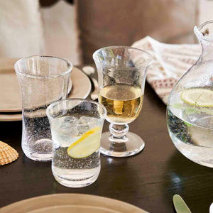 Juliska Provence Glass Clear Goblet on a table