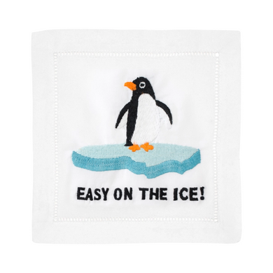 Penguin easy on the ice embroidered funny napkin