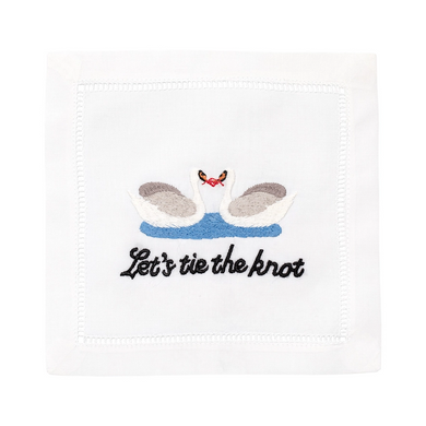 swans lets tie the knot embroidered funny napkin