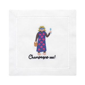 Champagne Chimpanzee embroidered funny cocktail napkin