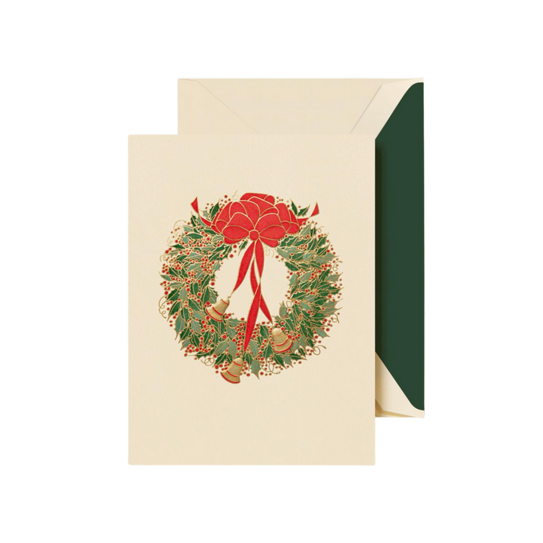 Crane and co stationery green wreath christmas card