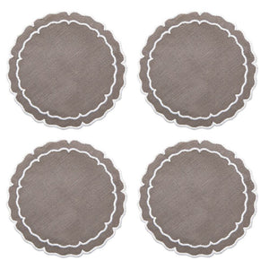 Linho Scalloped Round Coasters in Charcoal & White