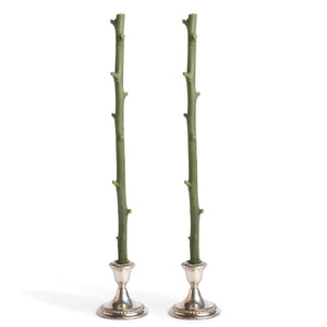 White Chocolate Stick Candles, Pair Forest Green