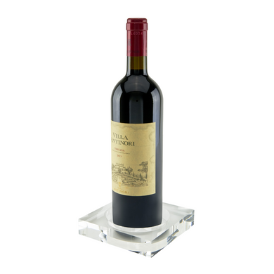 Tizo Lucite Wine Bottle Coaster with red wine bottle