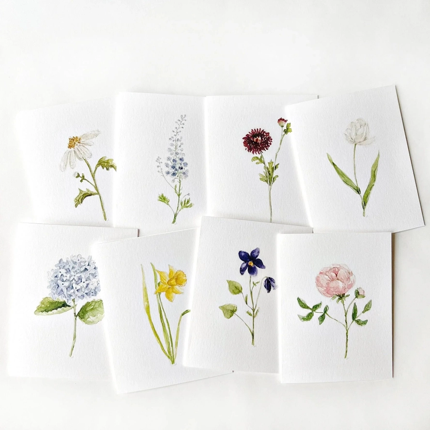Set of cards with floral watercolor paintings