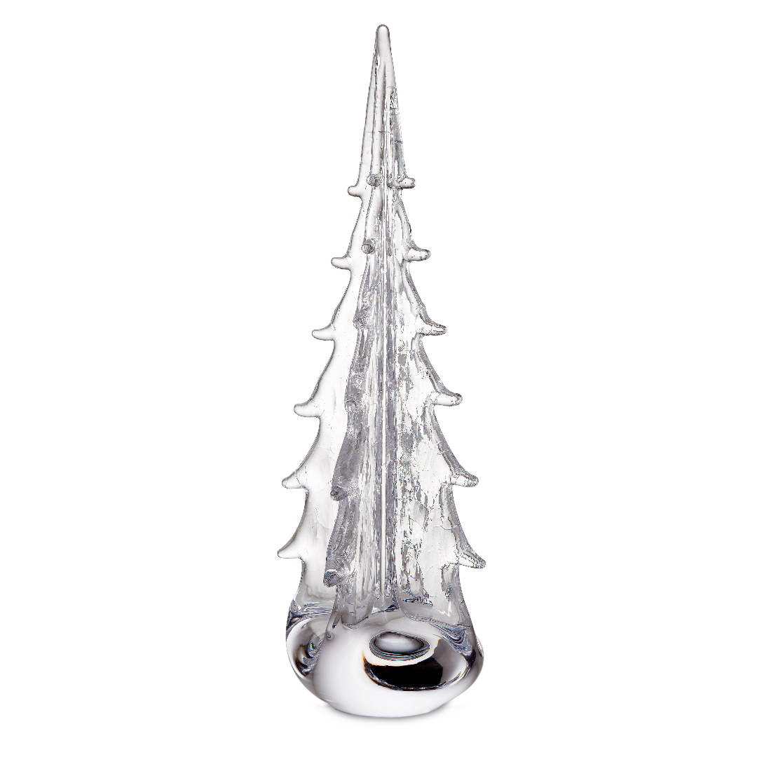 Clear glass Christmas tree by simon pearce on a white background