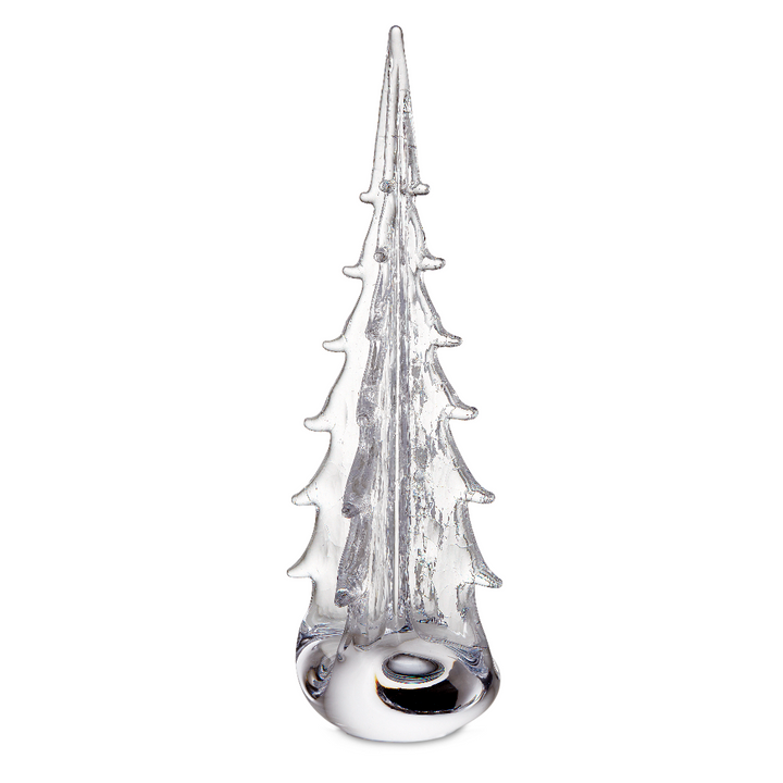 Clear glass Christmas tree by simon pearce on a white background