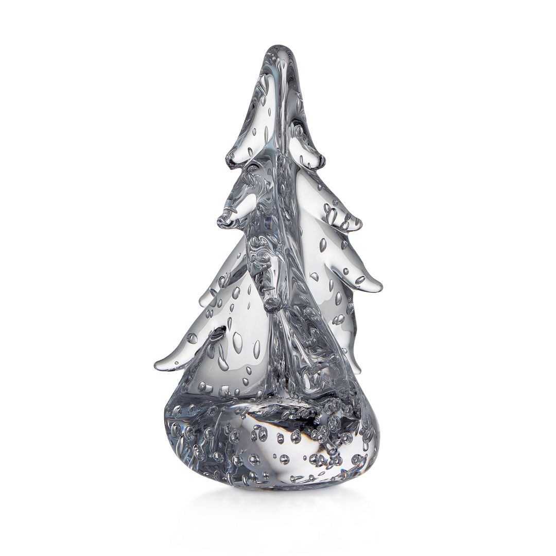 Clear glass Christmas tree ornament on a white background