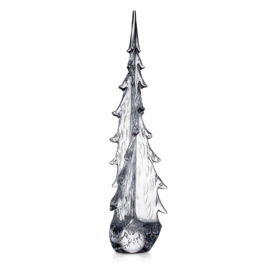 Decorative glass Christmas tree sculpture on a white background