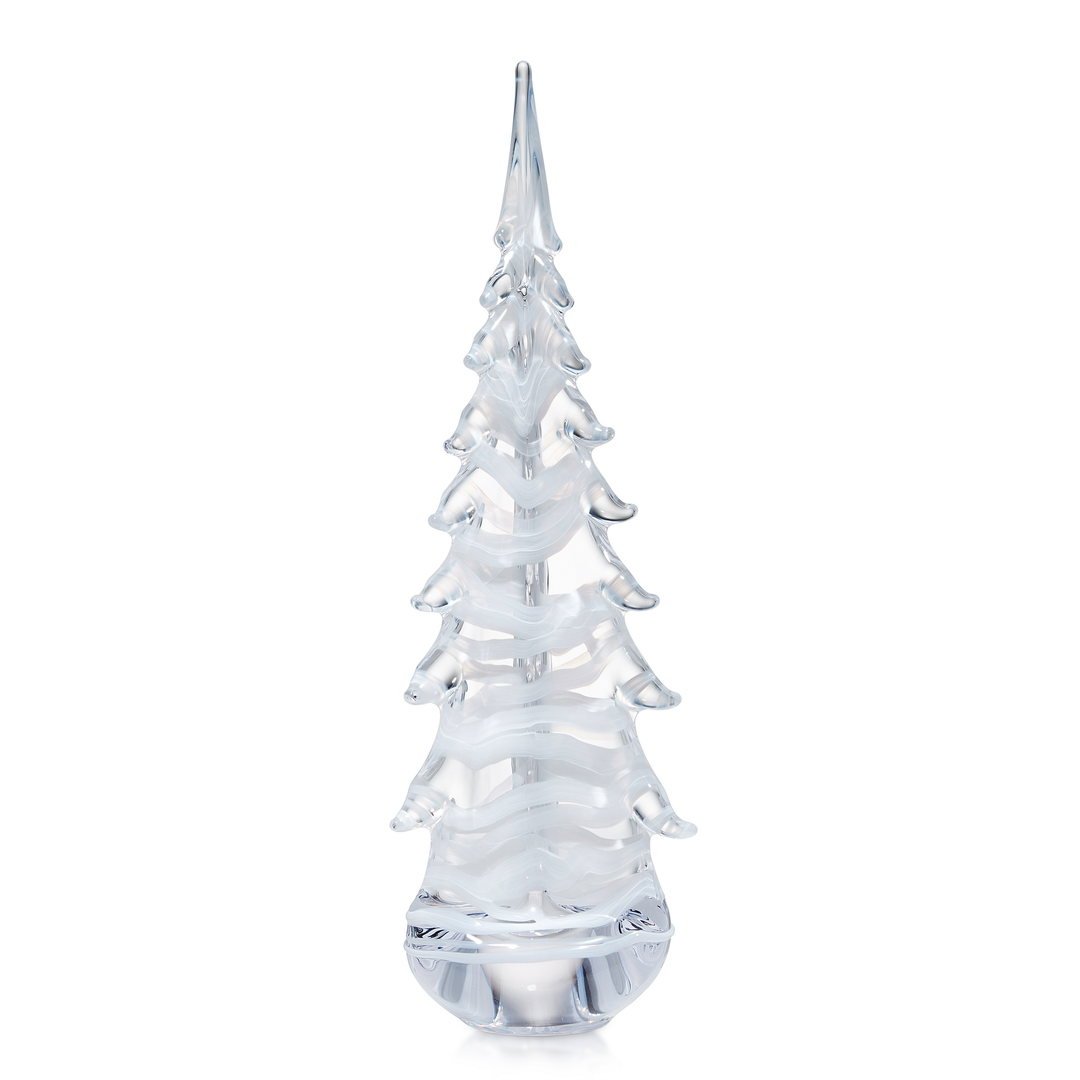 Clear glass Christmas tree ornament on a white background