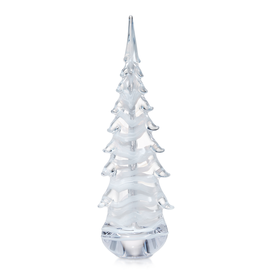 Clear glass Christmas tree ornament on a white background