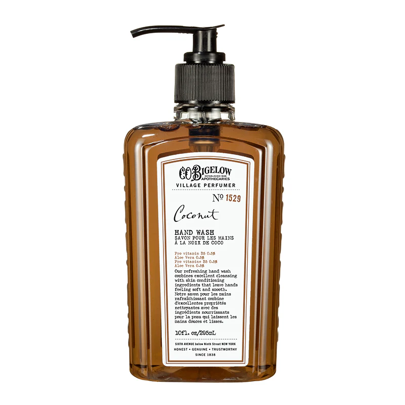 Brown bottle of C.O. Bigelow hand wash with pump