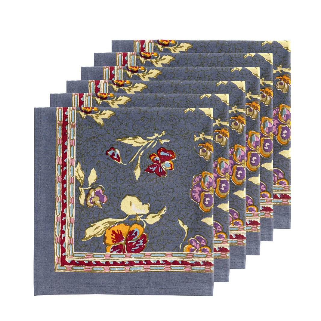 Pansy Red & Grey Napkin Set/6