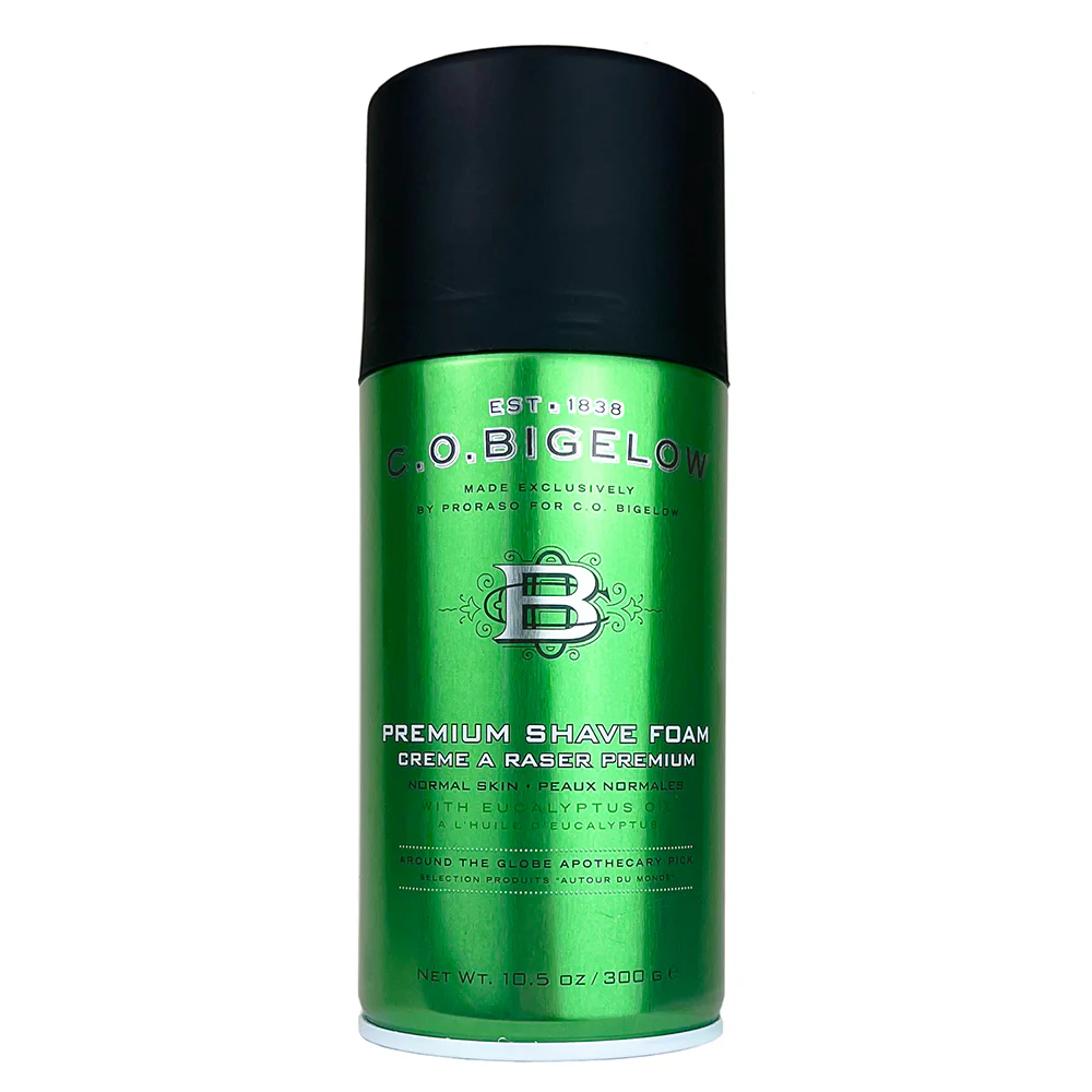 Green can of C.O. Bigelow premium shave foam 