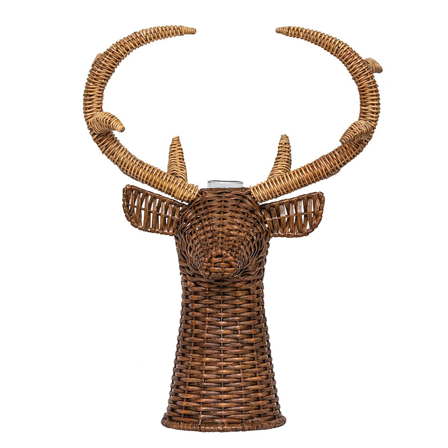 Wicker deer head decoration  with a vase insert at the top
