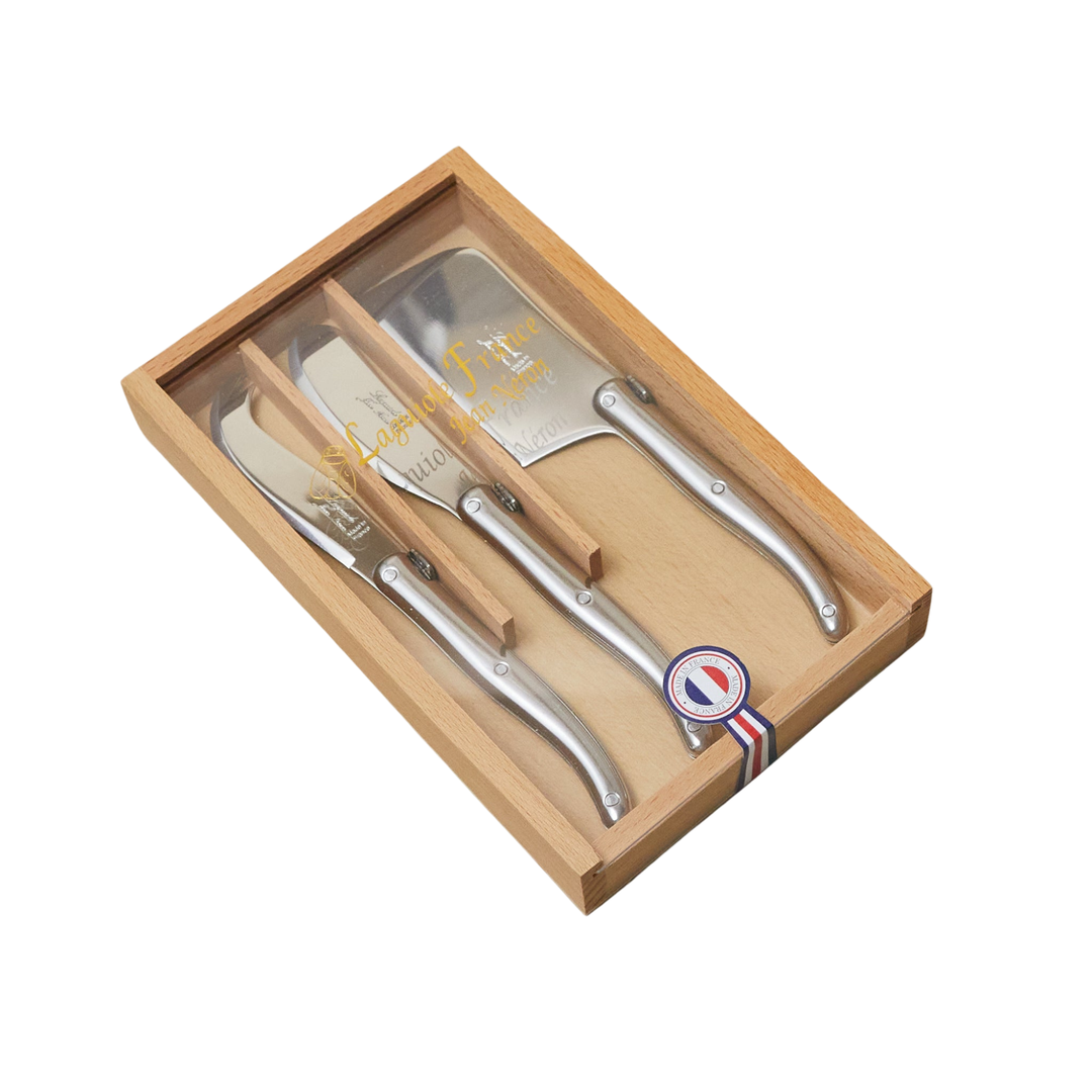 Laguiole Stainless Mini Cheese Knives in Wooden Box w/ Acrylic Lid
