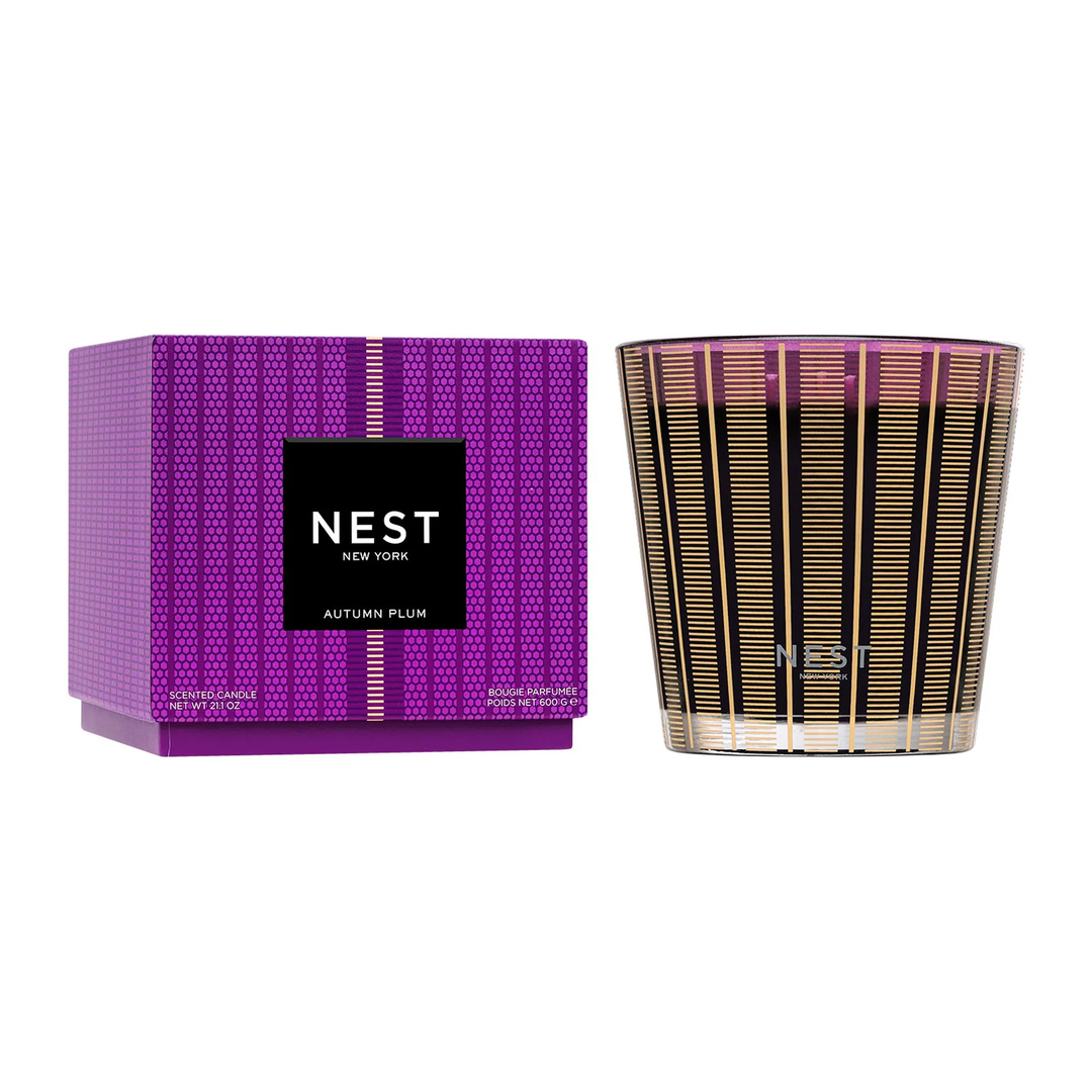 NEST New York autumn plum candle and packaging on a white background
