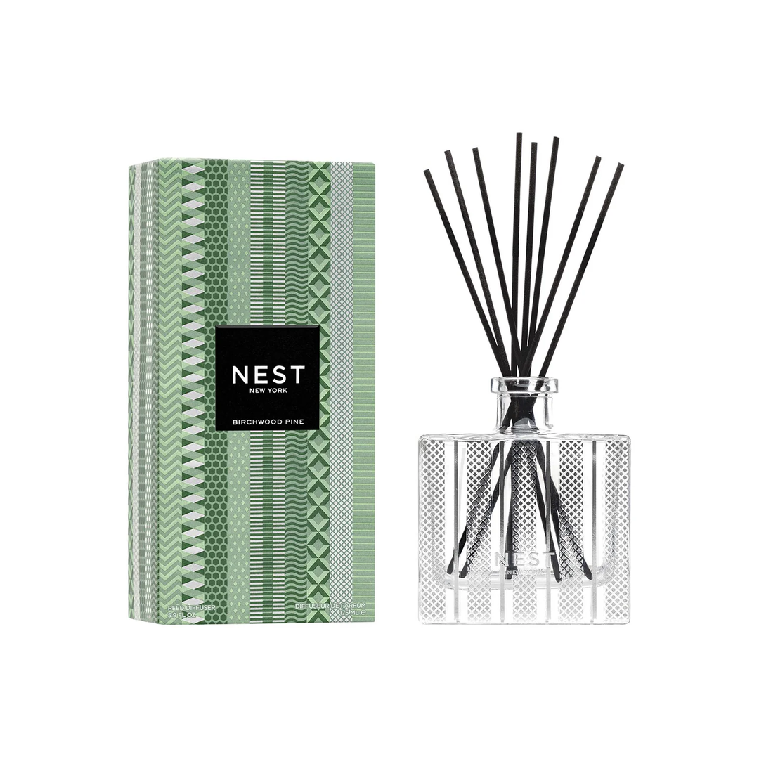 Nest New York birchwood pine diffuser set with packaging on a white background