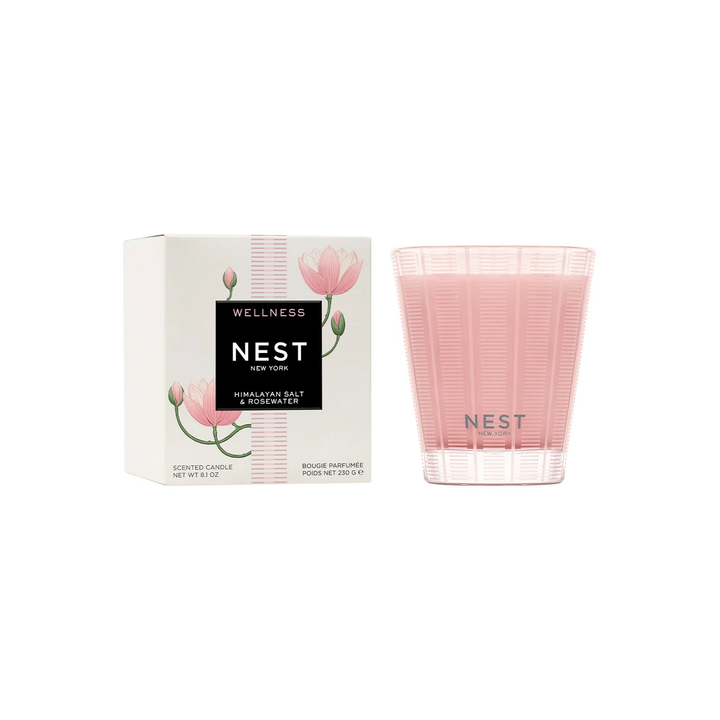 NEST wellness Himalayan Salt and rosewater candle and packaging