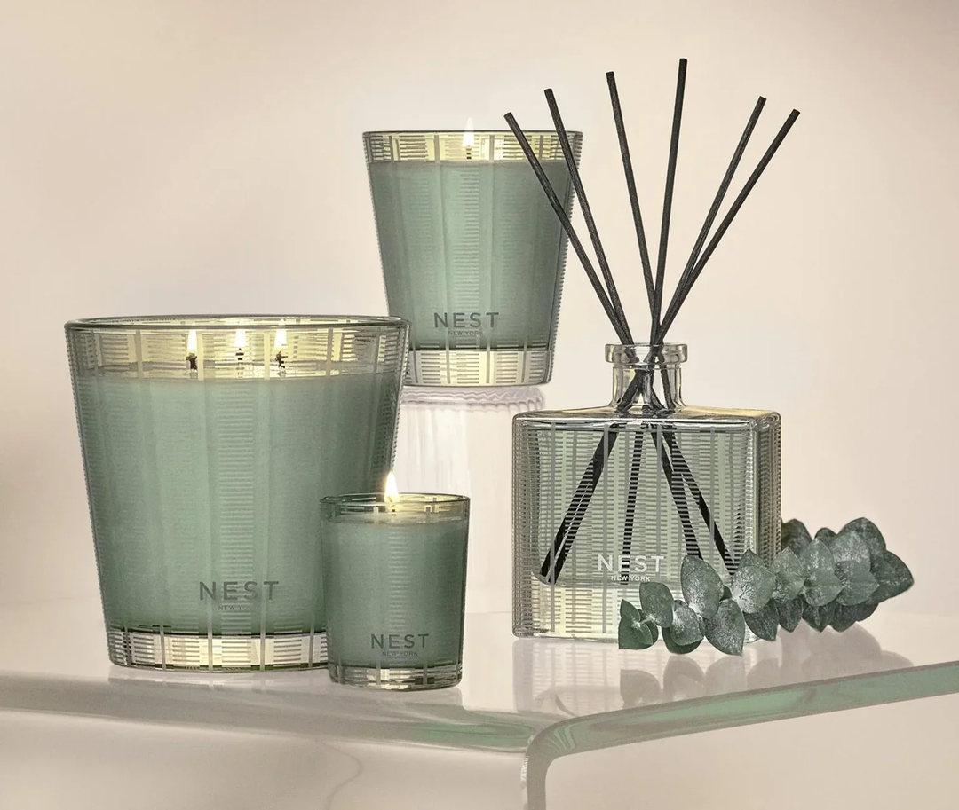 Set of Wild Mint and Eucalyptus NEST candles and diffuser