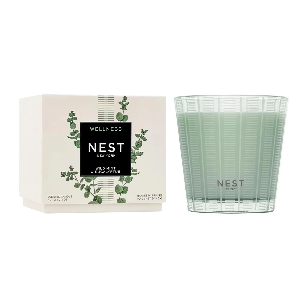 NEST Wild Mint and Eucalyptus candle and packaging on a white background
