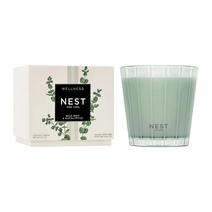 NEST Wild Mint and Eucalyptus candle and packaging on a white background