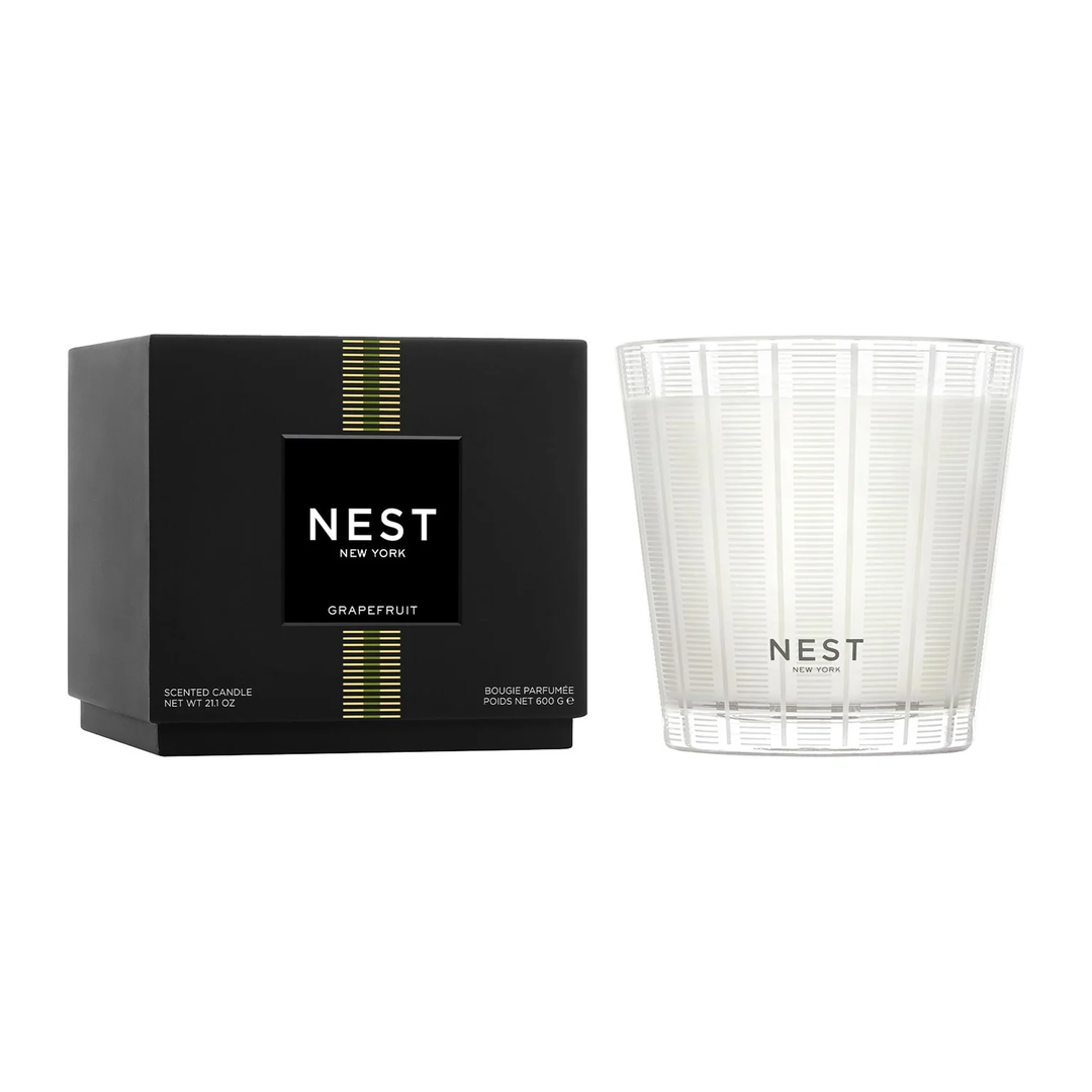 Nest grapefruit three wick candle with its packaging