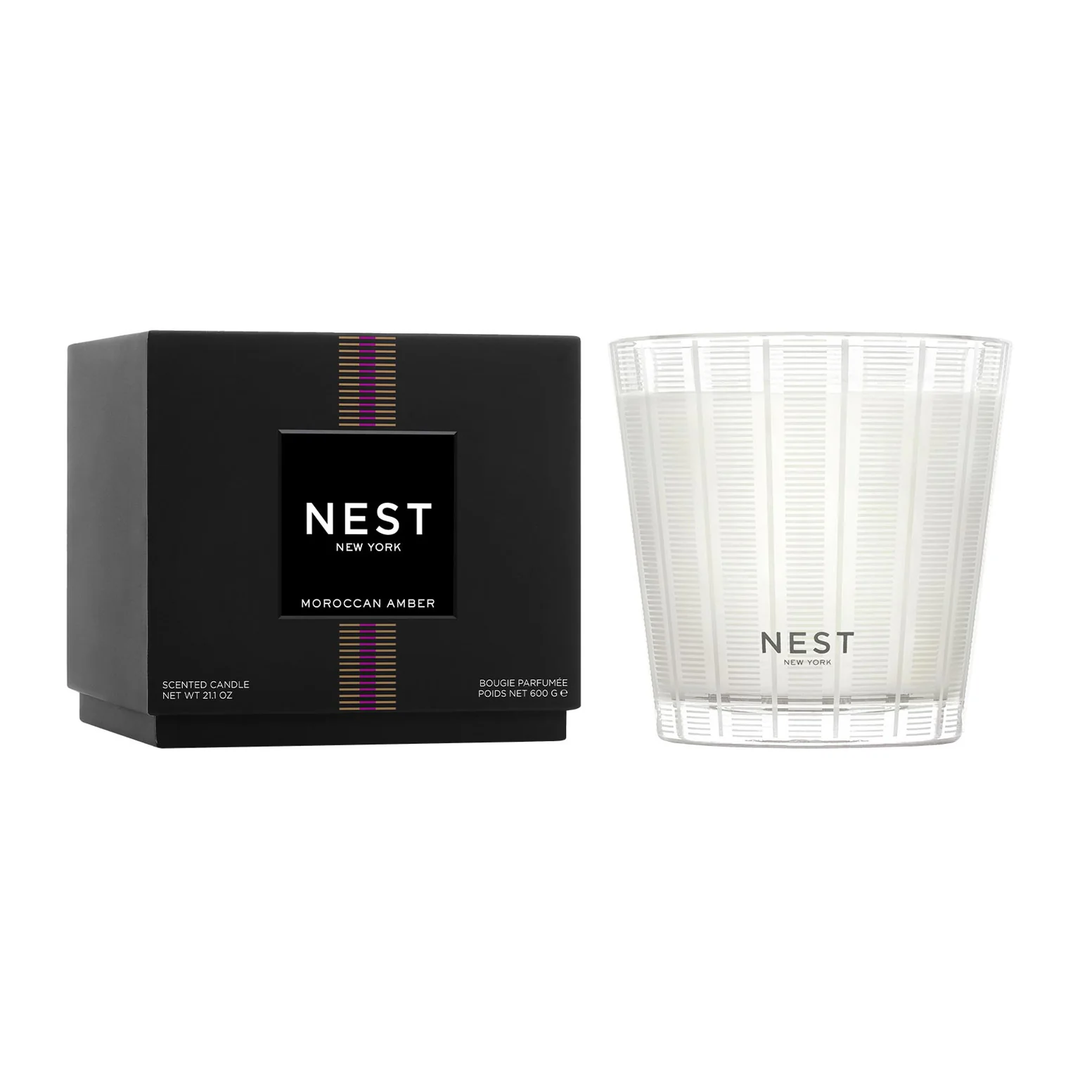 NEST New York Moroccan Amber 3 wick candle and packaging