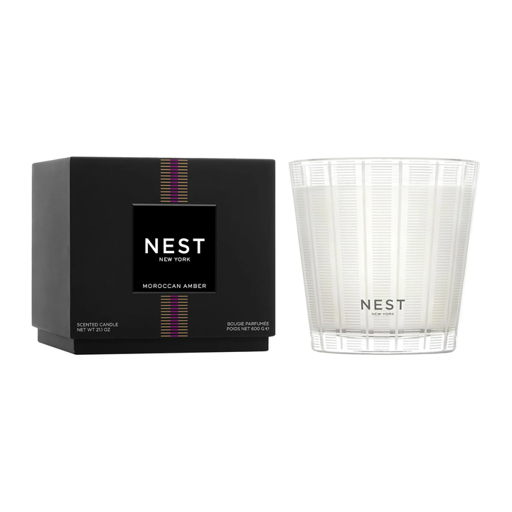 NEST New York Moroccan Amber 3 wick candle and packaging