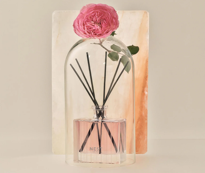 Nest Himalayan Salt and rosewater diffuser with pink flower and black reeds