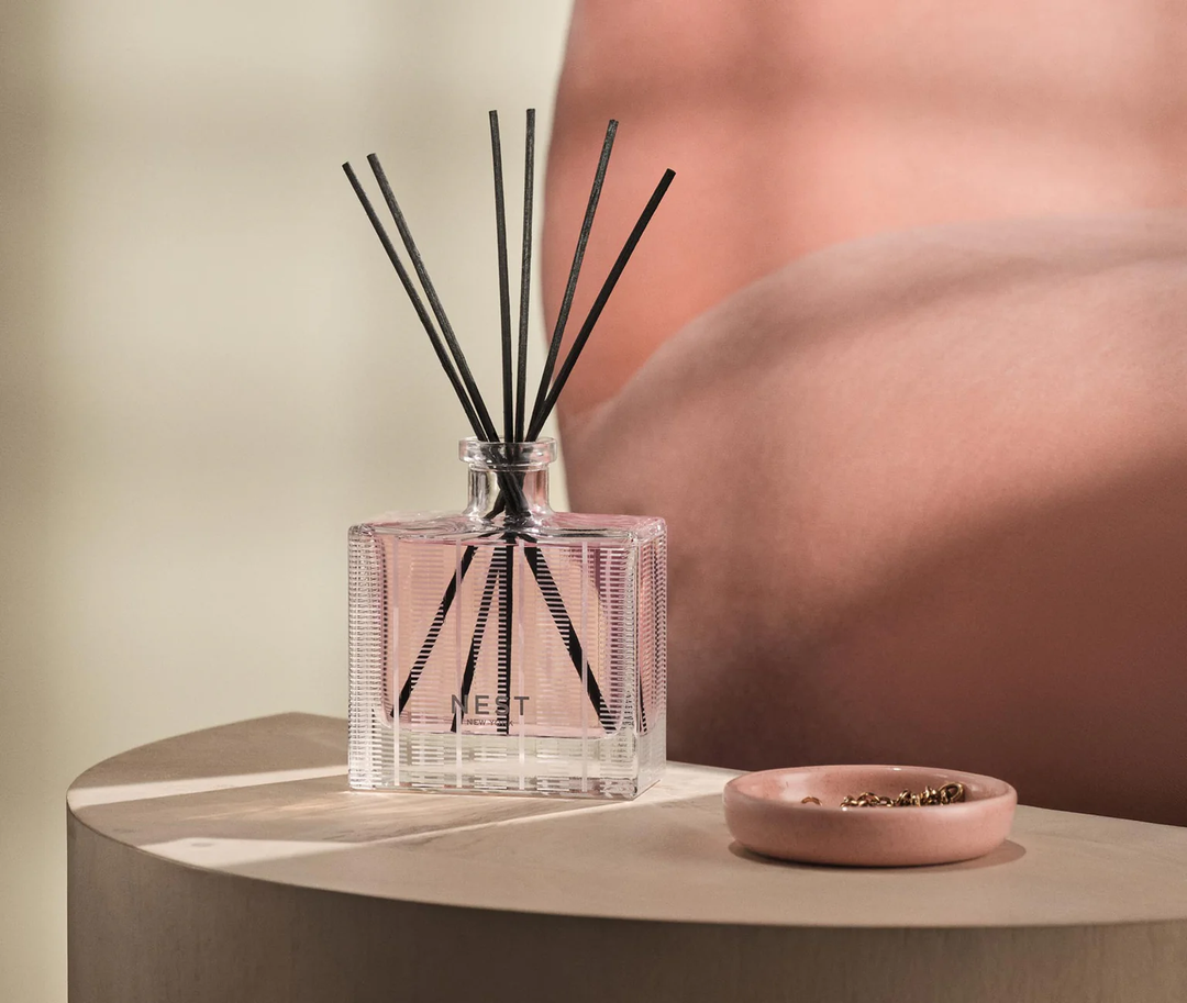 Nest Himalayan Salt and rosewater reed diffuser with black reeds 