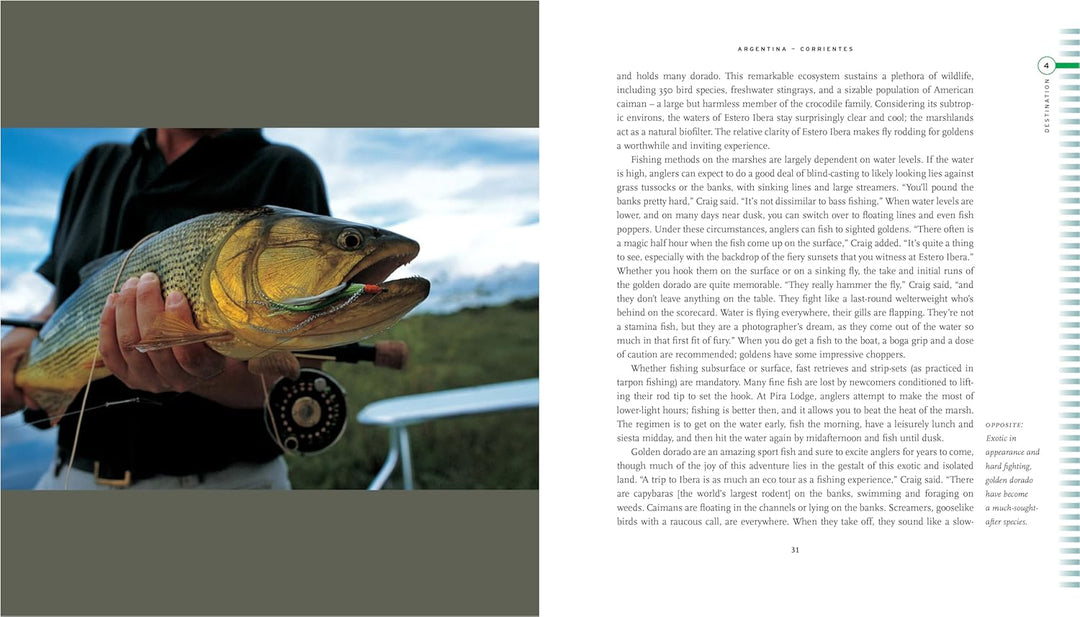 A preview of a page from "50 places to fly fish before you die" with an image of a trout on the left hand page