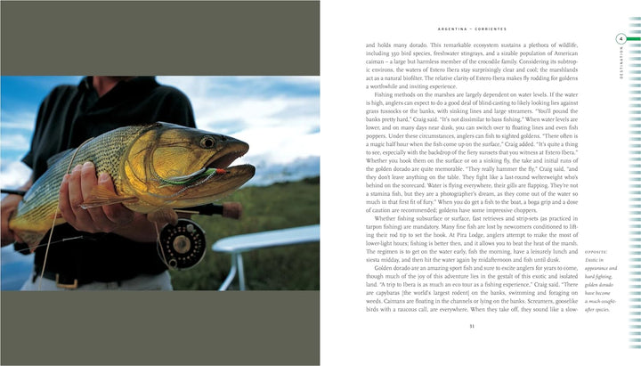 A preview of a page from "50 places to fly fish before you die" with an image of a trout on the left hand page