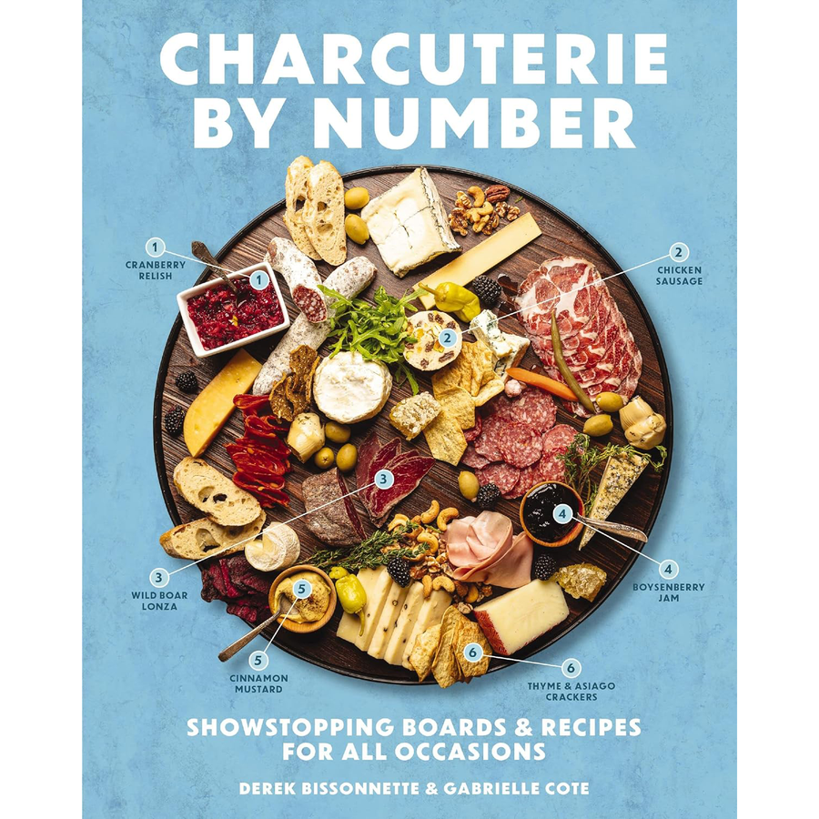 A book cover for Charcuterie by Number with a photo of a full charcuterie board