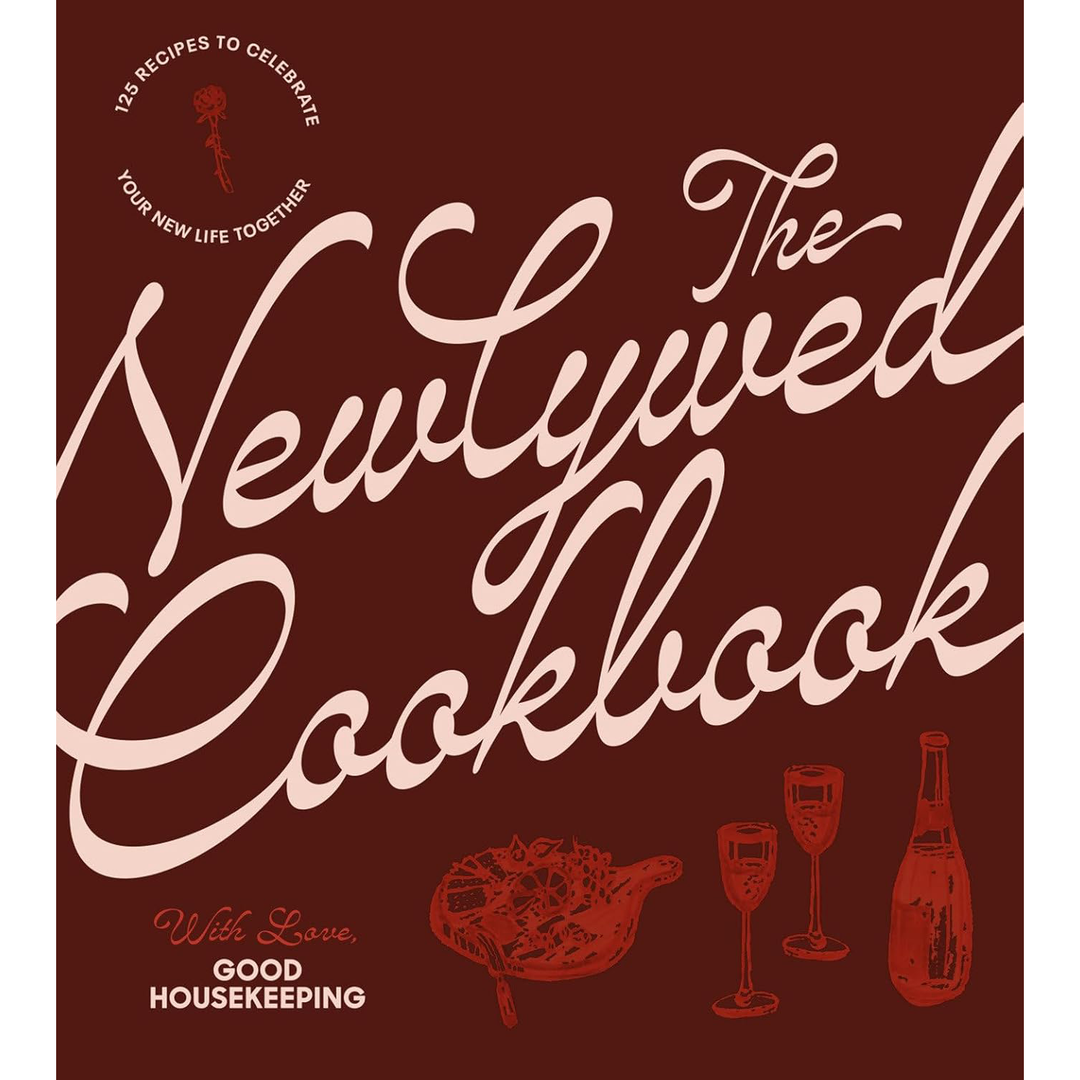 A red book cover for " The Newlywed Cookbook"