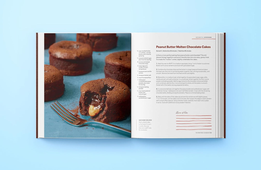 A preview of a recipe book with a recipe for peanut butter molten chocolate cakes