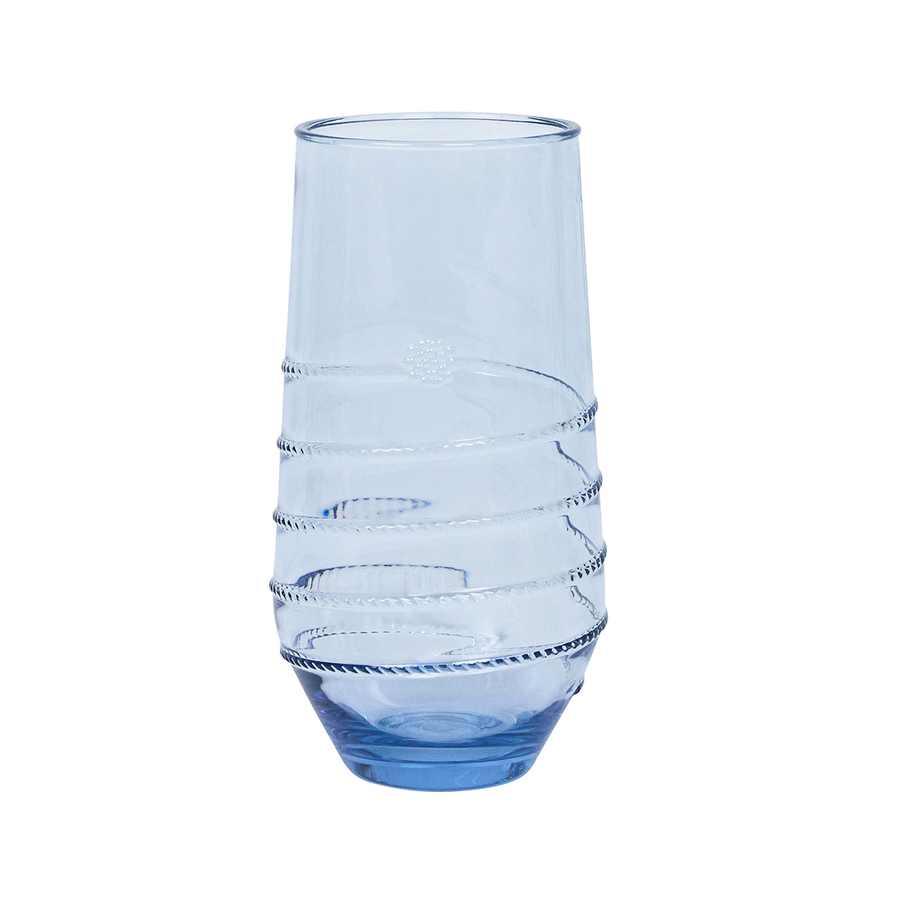 Blue glass tumbler with decorative pattern
