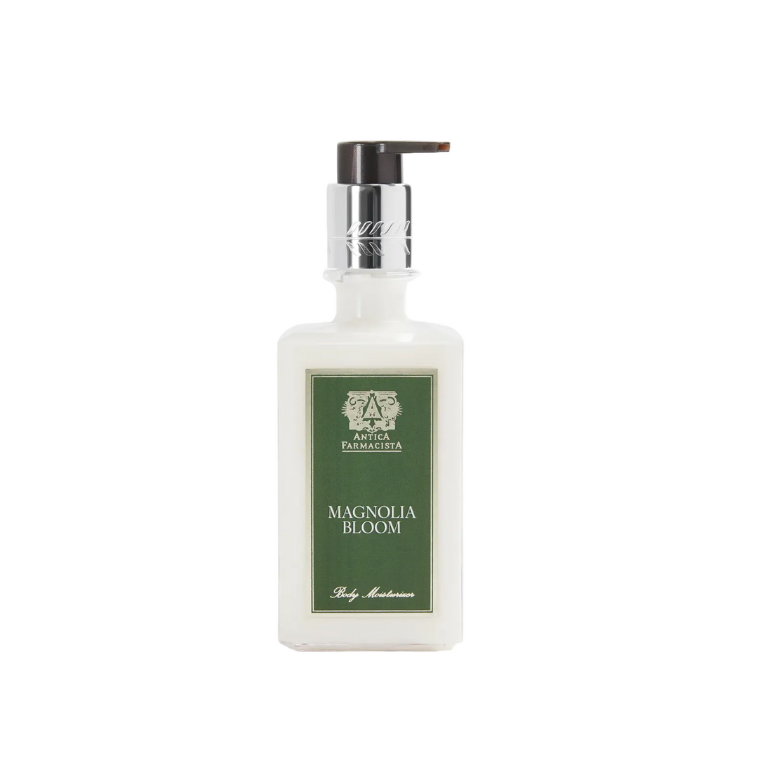 A lotion bottle labeled "Magnolia Bloom" by Antica Farmacista