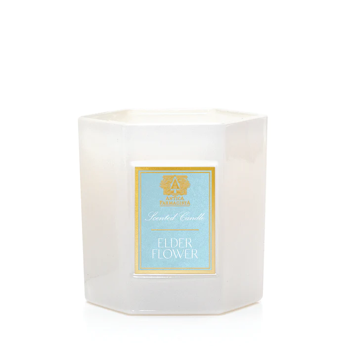 Antica Farmacista Elderflower Candle in white hexagonal jar 