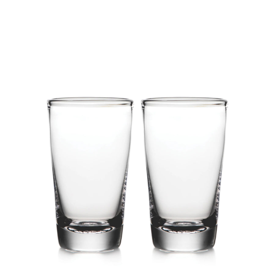 Two clear glass tumblers with a subtle textured pattern on the sides, shown side-by-side on a white background.
