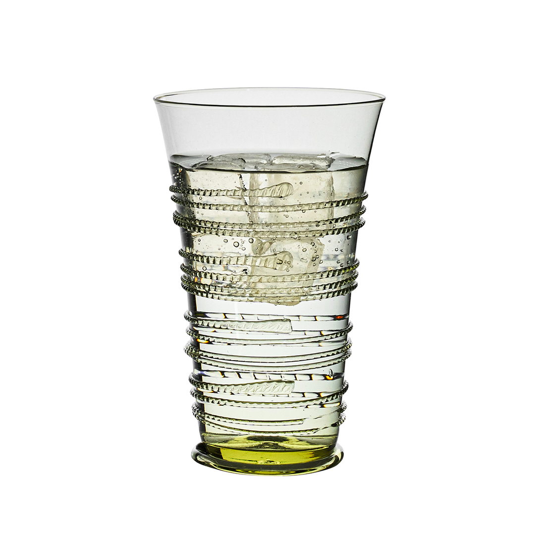 Clear glass with textured design on a white background
