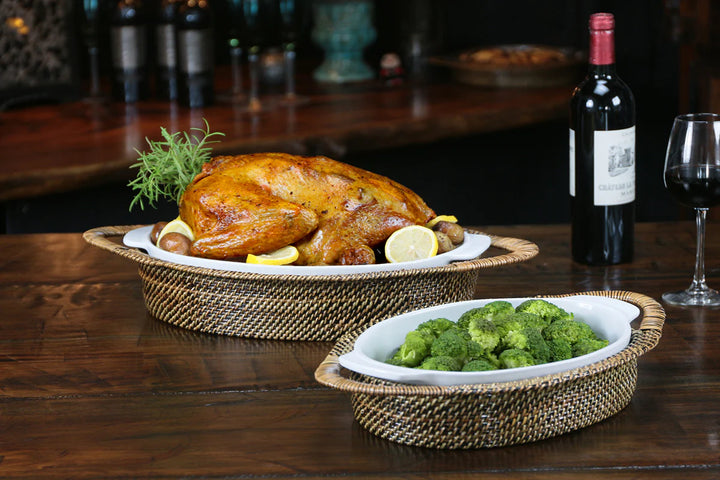 Calaisio Oval Casserole Basket w/ Stoneware Roaster