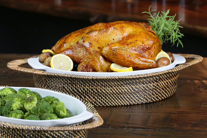 Calaisio Oval Casserole Basket w/ Stoneware Roaster