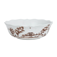 White ceramic bowl with brown landscape design on a white background