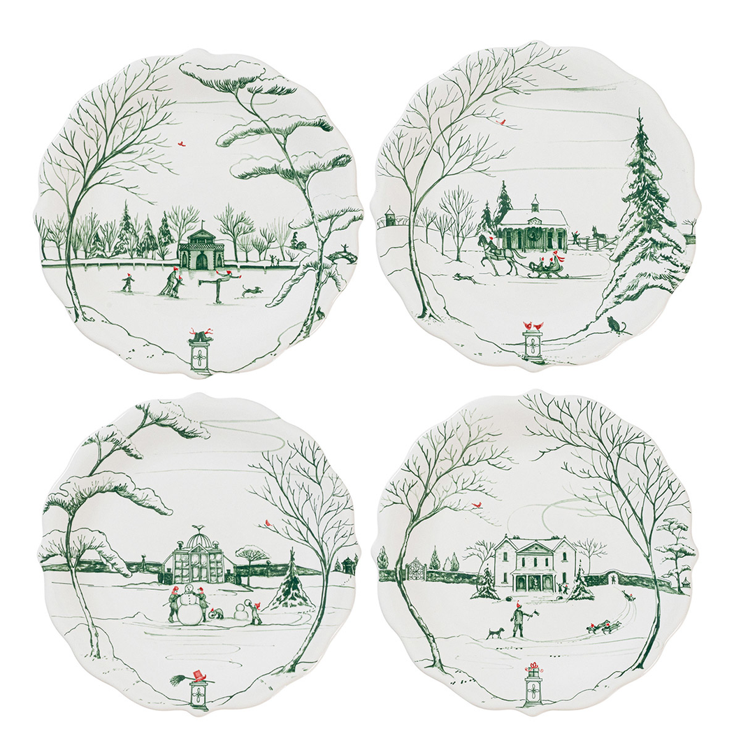 Juliska Country Estate Winter Frolic Evergreen Assorted Party Plates