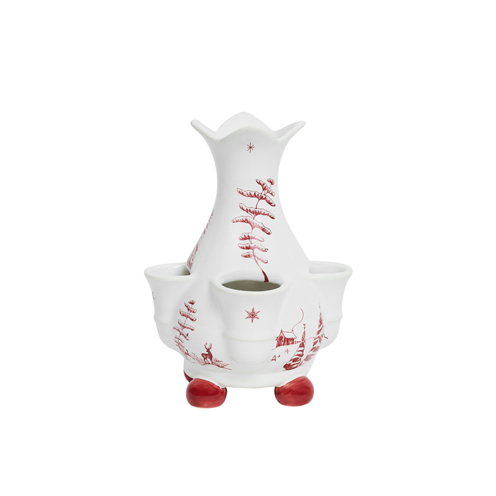 Decorative white vase with red floral patterns