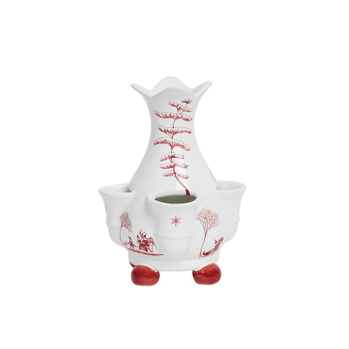 White ceramic vase with red floral patterns 
