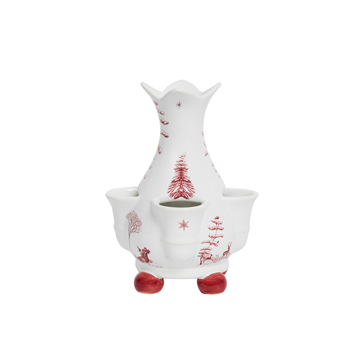 White ceramic vase with red Christmas tree design 