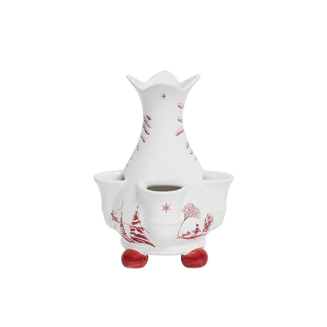 White ceramic planter with red floral designs
